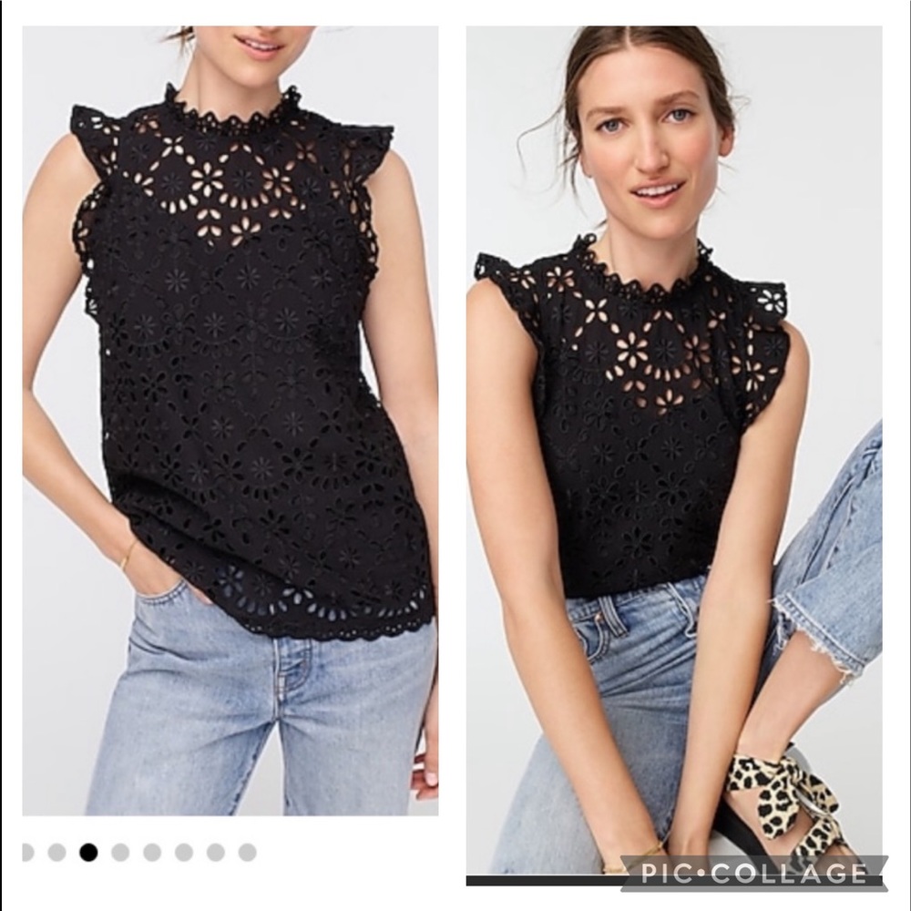 J. Crew Mockneck Top in Embroidered Eyelet